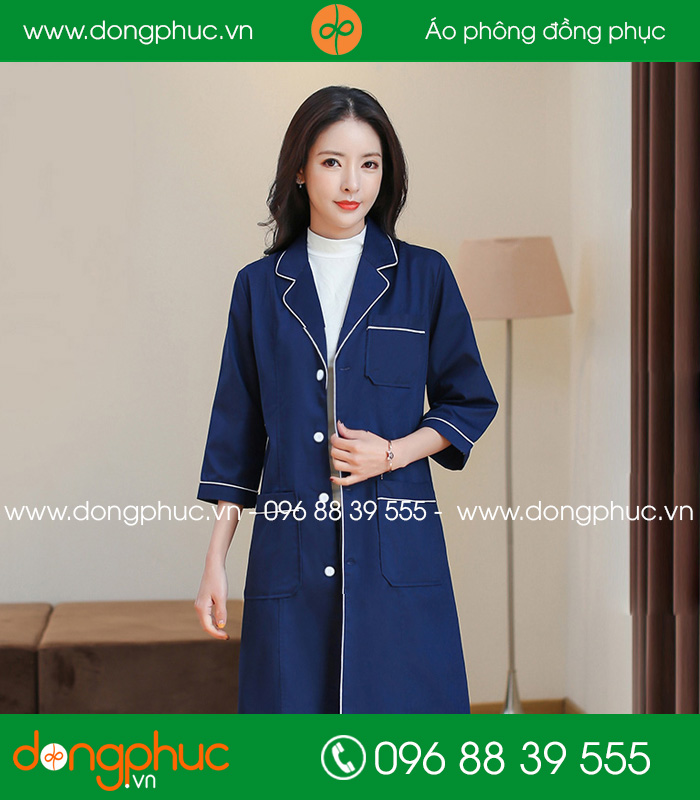 Áo blouse đồng phục y tá - Bác sĩ màu tím than viền ghi